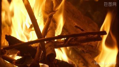 树枝木柴火木炭火篝火焰燃烧